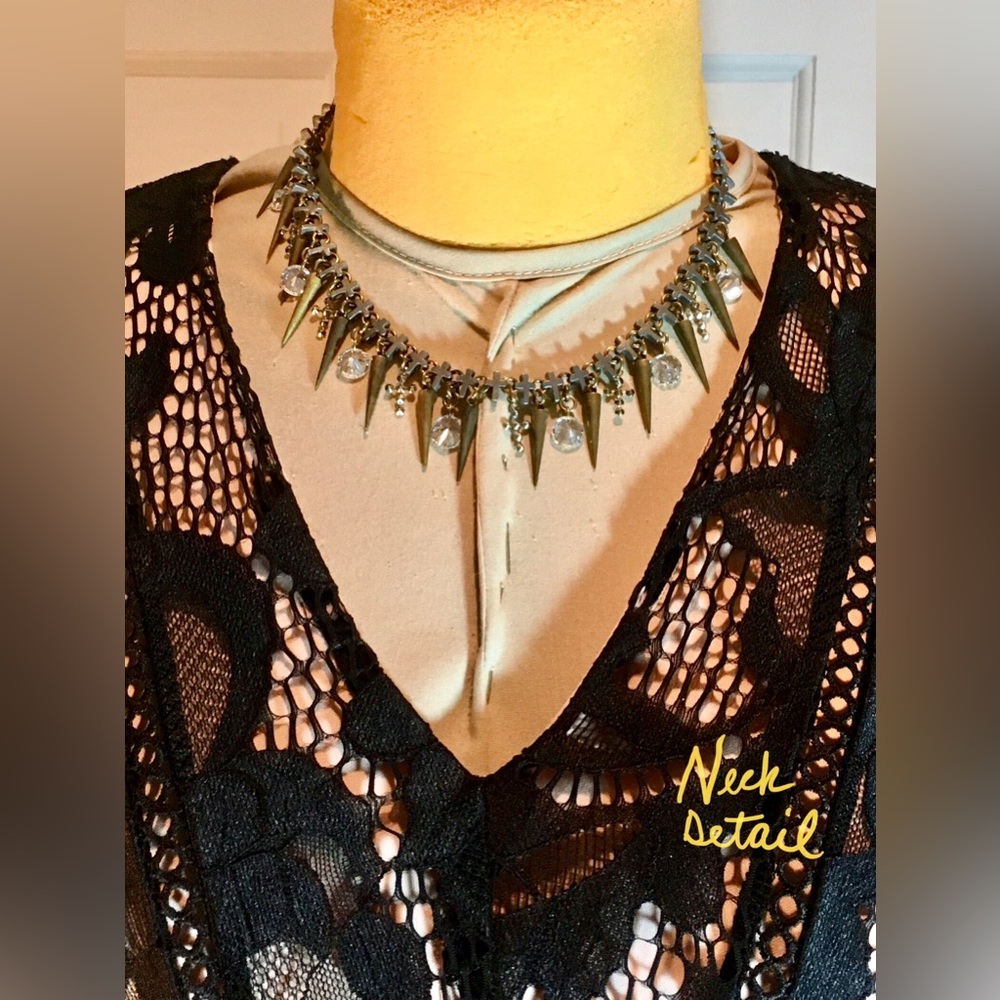 TAYLOR Black Lace Vneck short sleeve Fit and flare midi dress Pink lining SIze 6 - Picture 5 of 14